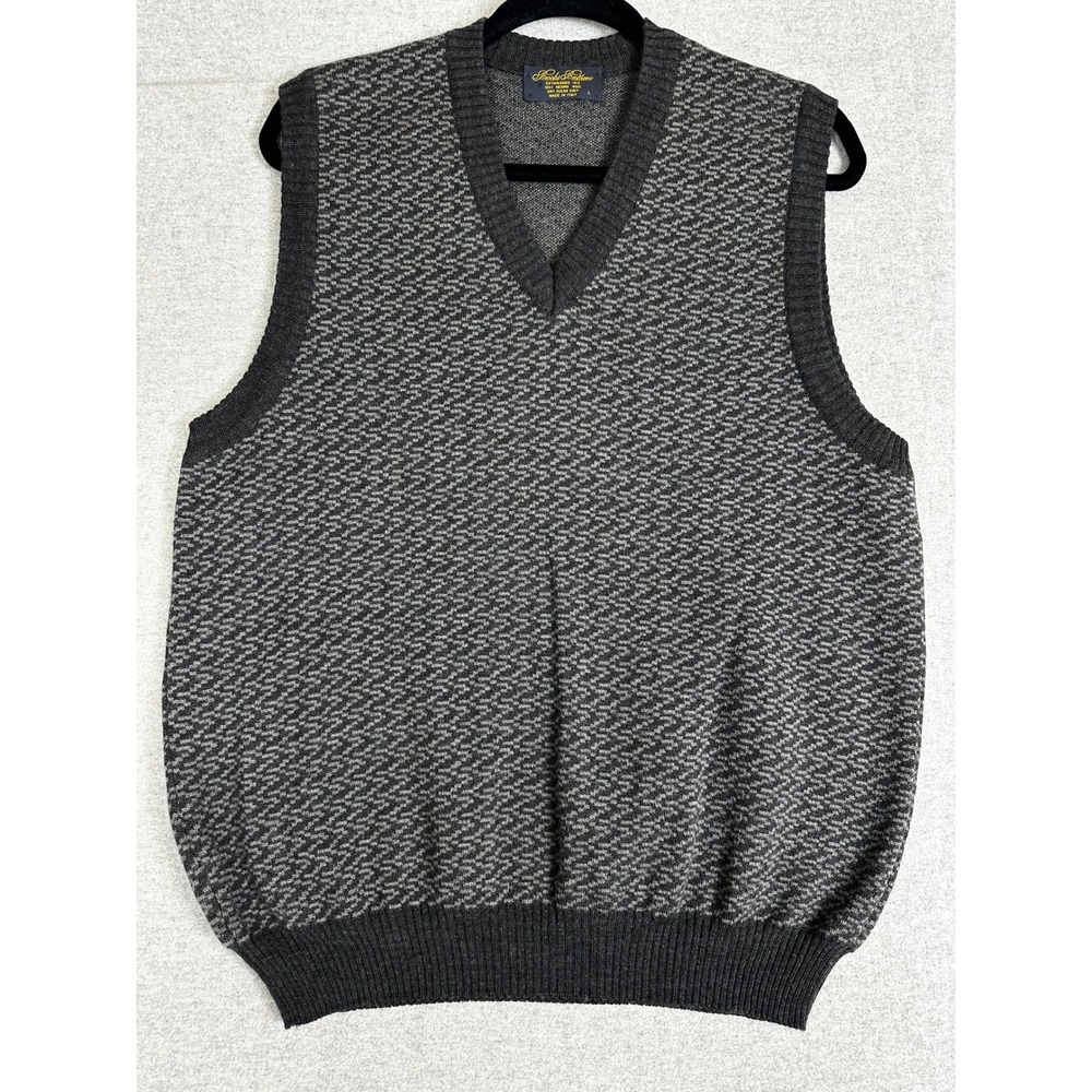 Brooks Brothers Sweater Vest Mens L Grey Merino Wool V-Neck Made in Italy